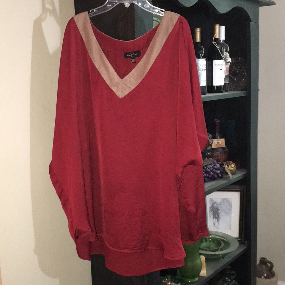 Melissa Paige Red V Neck Blouse SIZE 2X